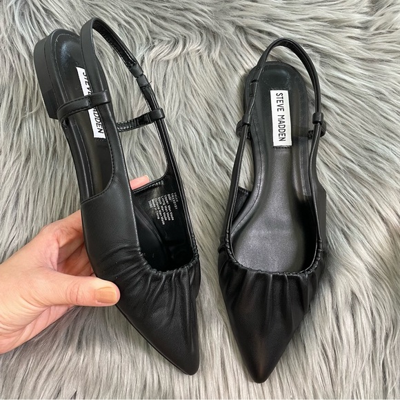 New Steve Madden Trixx Faux Leather Black Slingback Pointed Toe Flats Womens 8.5 - Picture 1 of 7